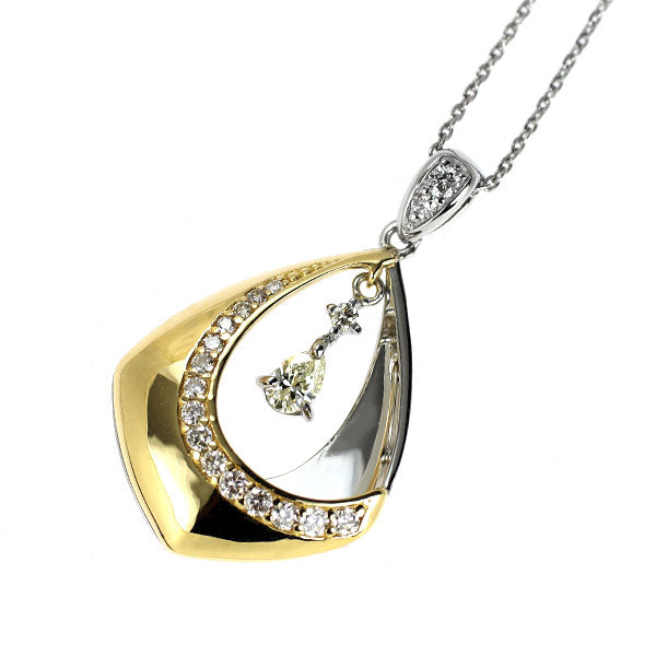 K18YG/Pt950/Pt850 ペアシェイプ ダイヤモンド ペンダントネックレス 0.13ct D0.21ct