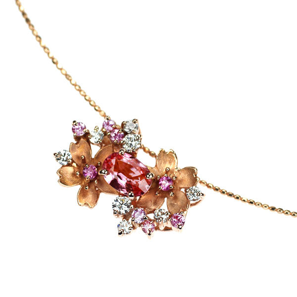 K18PG ピンクサファイア ダイヤモンド オメガネックレス 0.73ct PS0.27ct D0.33ct フラワー
