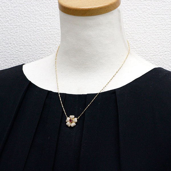 K18YG ルビー ダイヤモンド ペンダントネックレス フラワー