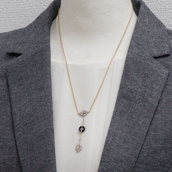 チセー Pt900/K18YG マーキスダイヤモンド オニキス ペンダントネックレス 0.82ct D0.58ct