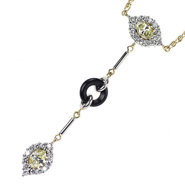 チセー Pt900/K18YG マーキスダイヤモンド オニキス ペンダントネックレス 0.82ct D0.58ct