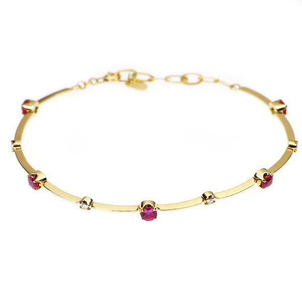 K18YG ルビー ダイヤモンド ブレスレット 1.30ct 0.12ct
