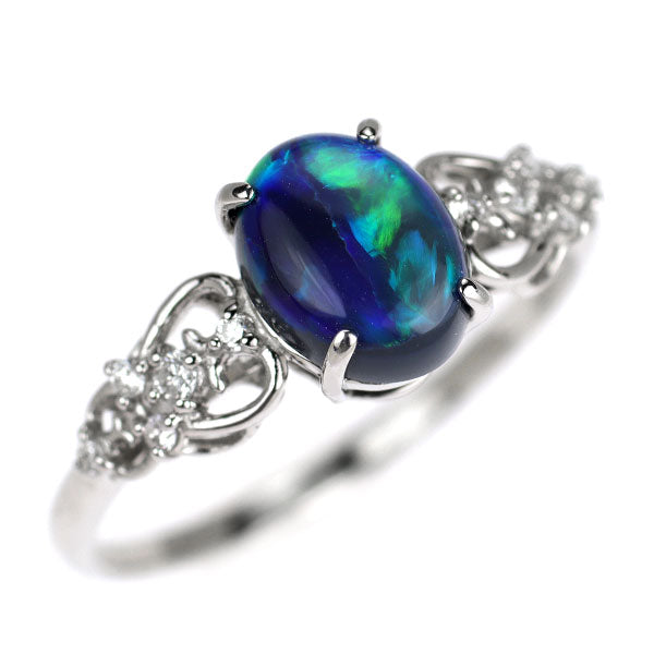 新品 Pt950 オーストラリア産ブラック オパール ダイヤモンド リング 0.930ct D0.08ct 【エスコレ】