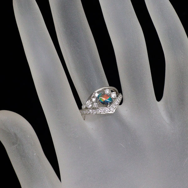 新品 Pt950 オーストラリア産ブラック オパール ダイヤモンド リング 0.380ct 0.48 【エスコレ】