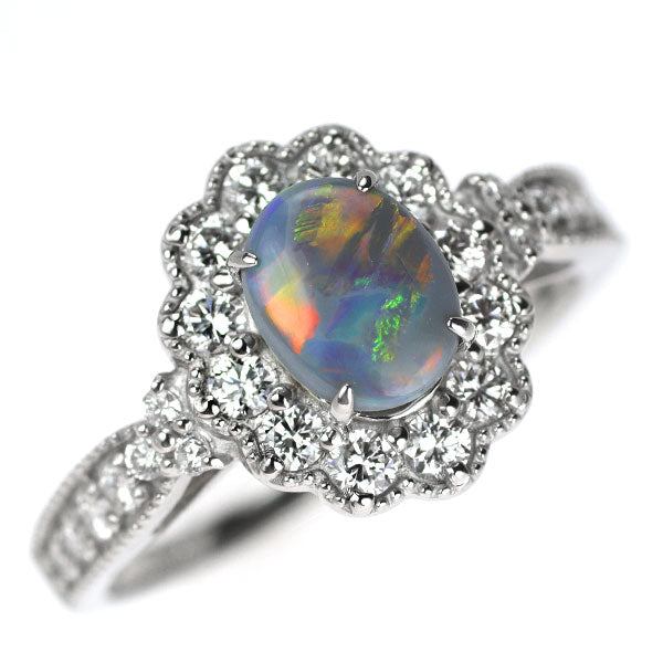 ブラックオパールリング Pt950 ダイヤモンド 新品 Pt950 オーストラリア産ブラック オパール ダイヤモンド リング