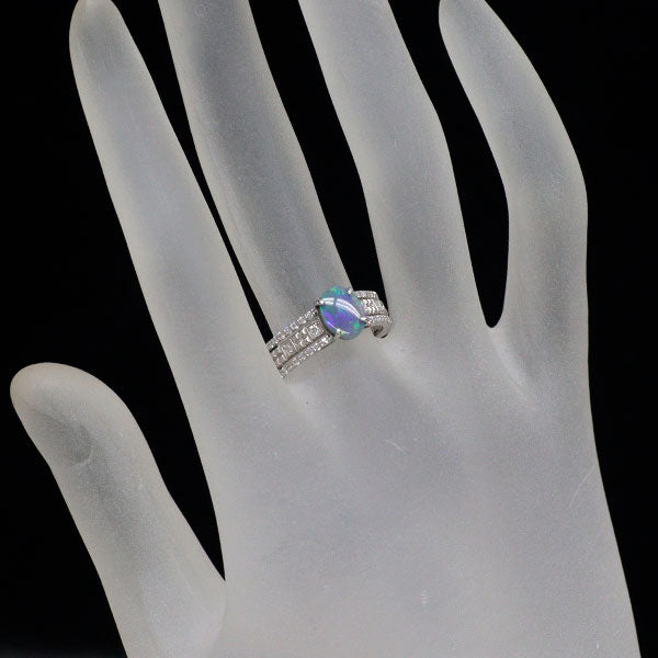 新品 Pt950 オーストラリア産ブラック オパール ダイヤモンド リング 0.750ct D0.29ct 【エスコレ】