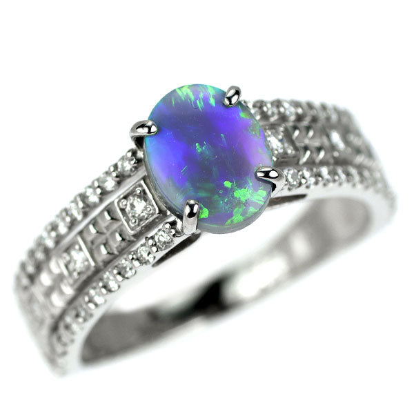 新品 Pt950 オーストラリア産ブラック オパール ダイヤモンド リング 0.750ct D0.29ct 【エスコレ】
