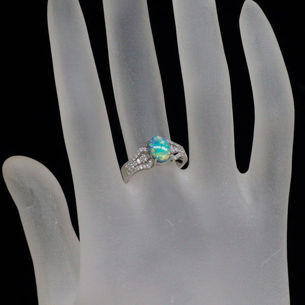 新品 Pt950 オーストラリア産ブラック オパール ダイヤモンド リング 1.11ct D0.28ct 【エスコレ】