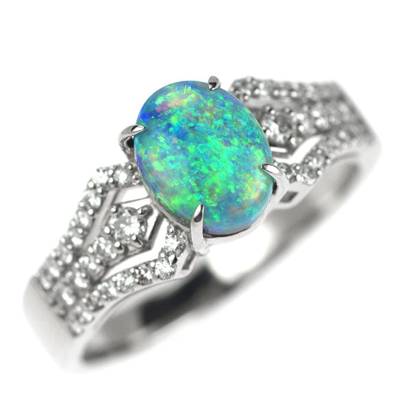 新品 Pt950 オーストラリア産ブラック オパール ダイヤモンド リング 1.11ct D0.28ct 【エスコレ】