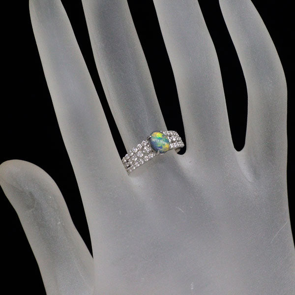 新品 Pt950 オーストラリア産ブラック オパール ダイヤモンド リング 0.670ct D0.39ct 【エスコレ】