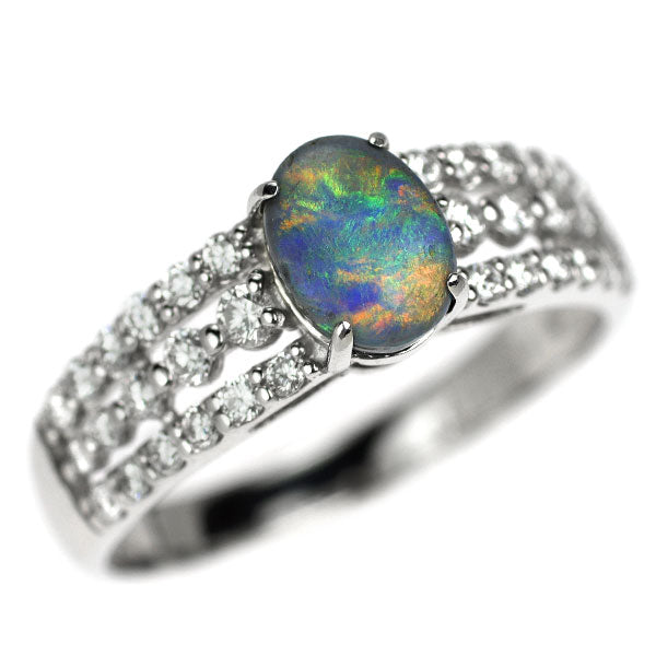 新品 Pt950 オーストラリア産ブラック オパール ダイヤモンド リング 0.670ct D0.39ct 【エスコレ】