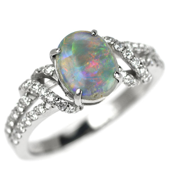 新品 Pt950 オーストラリア産ブラック オパール ダイヤモンド リング 0.960ct D0.35ct 【エスコレ】