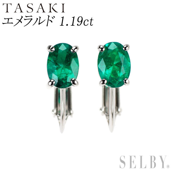 田崎真珠 Pt900 オーバル エメラルド イヤリング 1.19ct