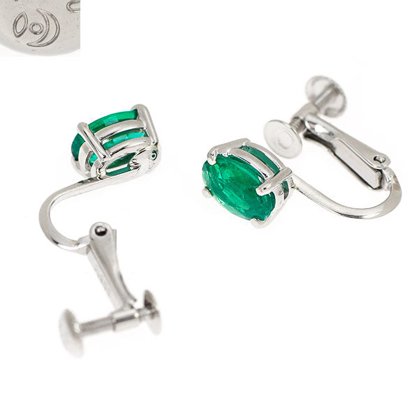 田崎真珠 Pt900 オーバル エメラルド イヤリング 1.19ct