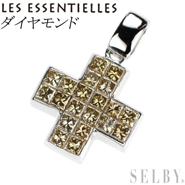 レ・エッセンシャル K18WG ダイヤモンド ペンダントトップ クロス ミステリーセッティング
