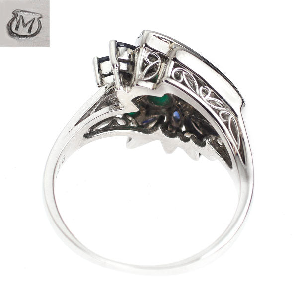 ミキモト Pt900 エメラルド サファイア ダイヤモンド リング 0.37ct S0.85ct D0.46ct