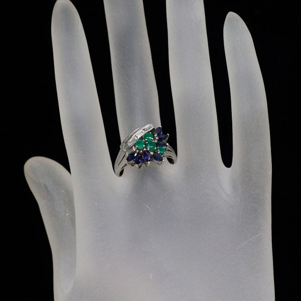 ミキモト Pt900 エメラルド サファイア ダイヤモンド リング 0.37ct S0.85ct D0.46ct