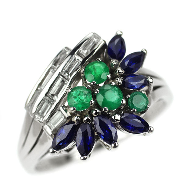 ミキモト Pt900 エメラルド サファイア ダイヤモンド リング 0.37ct S0.85ct D0.46ct