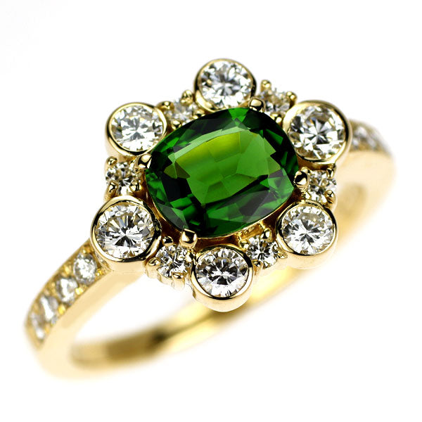 K18YG クロム トルマリン ダイヤモンド リング 0.98ct D0.64ct