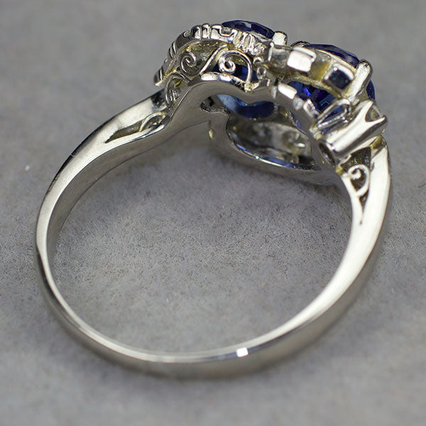 Pt900 ビルマ/ミャンマー産 非加熱 サファイア ダイヤモンド リング 陽刻ヴィンテージ製品 昭和レトロ彫金【ヒスコレ】