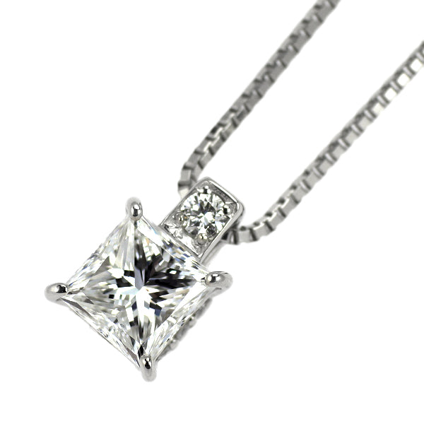 Pt900/Pt850 プリンセスカット ダイヤモンド ペンダントネックレス 0.702ct D VS2 D0.06ct