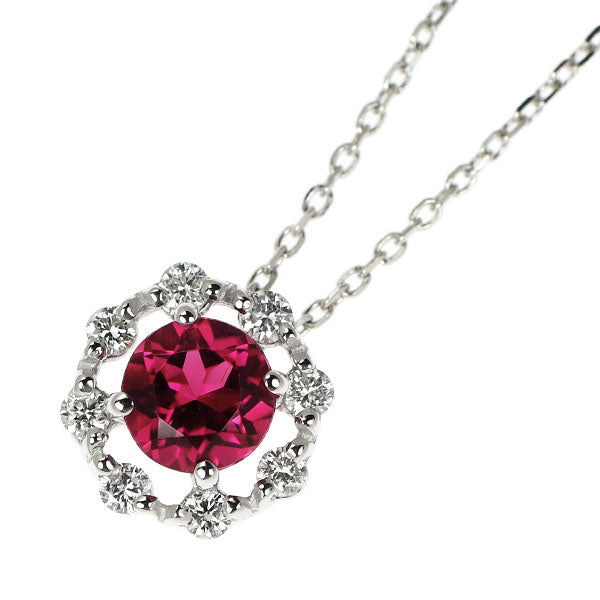 K18WG ピンクトルマリン ダイヤモンド ペンダントネックレス 0.51ct D0.14ct