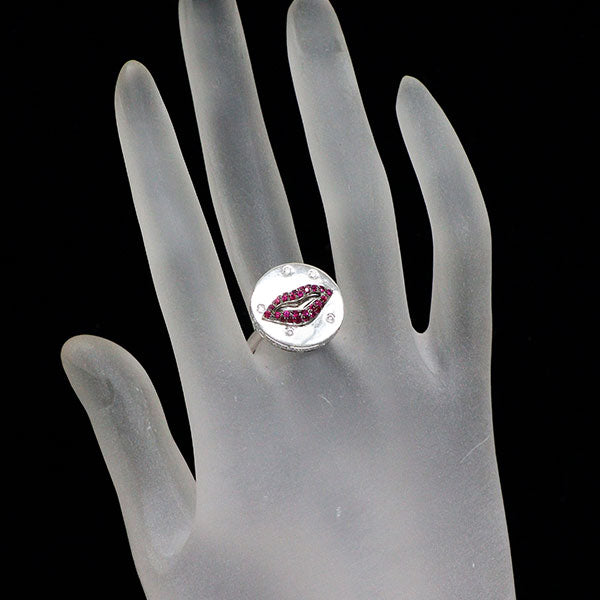 K18WG ルビー ダイヤモンド リング 0.31ct D0.34ct