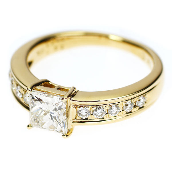 三越 K18YG プリンセスカット ダイヤモンド リング 1.050ct D0.20ct