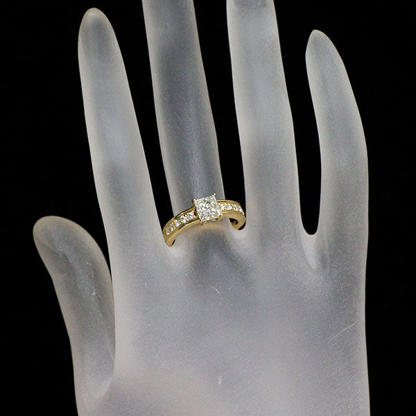 三越 K18YG プリンセスカット ダイヤモンド リング 1.050ct D0.20ct