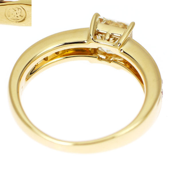 三越 K18YG プリンセスカット ダイヤモンド リング 1.050ct D0.20ct