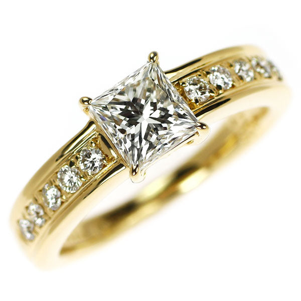 三越 K18YG プリンセスカット ダイヤモンド リング 1.050ct D0.20ct