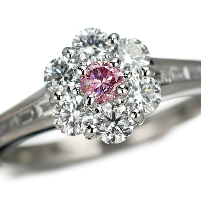 Pt900 天然ピンクダイヤモンド ダイヤモンド リング 0.120ct FIPP I1 D0.90ct
