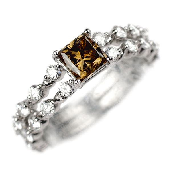Pt900 天然ブラウンダイヤモンド リング 1.068ct D0.87ct