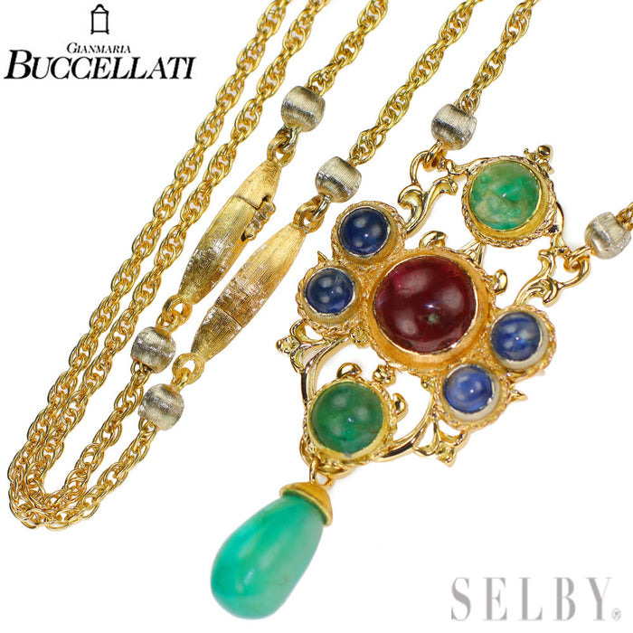 ジャンマリアブチェラッティ K18YG エメラルド ルビー/サファイア ペンダントネックレス ブレスレット付き