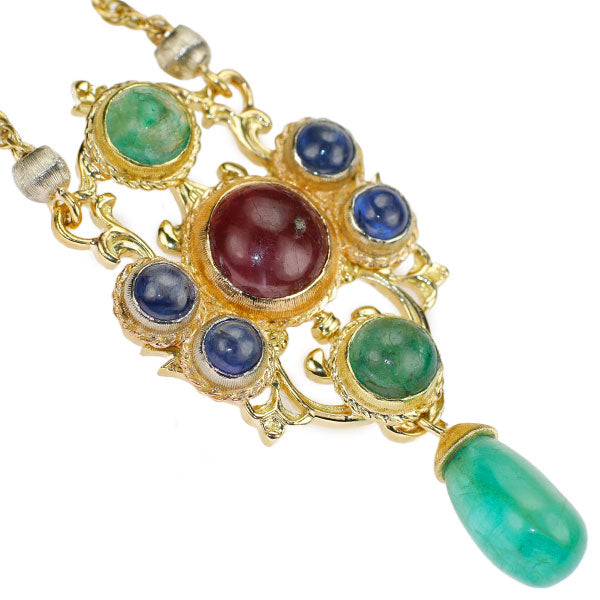 ジャンマリアブチェラッティ K18YG エメラルド ルビー/サファイア ペンダントネックレス ブレスレット付き