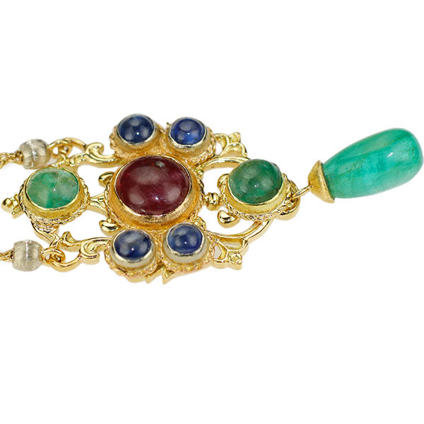 ジャンマリアブチェラッティ K18YG エメラルド ルビー/サファイア ペンダントネックレス ブレスレット付き