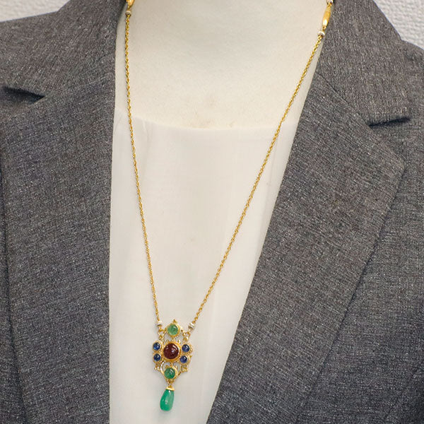 ジャンマリアブチェラッティ K18YG エメラルド ルビー/サファイア ペンダントネックレス ブレスレット付き