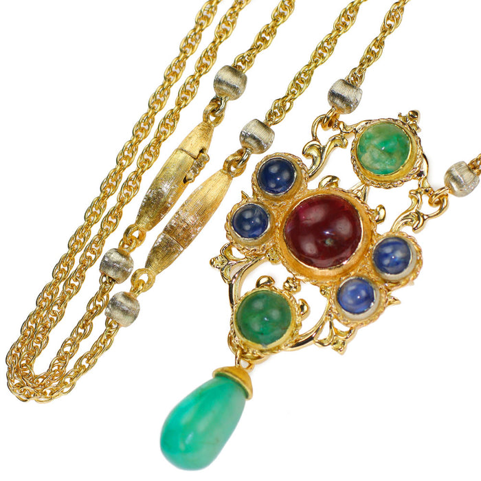 ジャンマリアブチェラッティ K18YG エメラルド ルビー/サファイア ペンダントネックレス ブレスレット付き