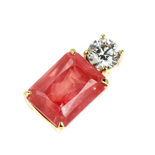 K18YG ロードクロサイト ダイヤモンド ペンダントトップ 4.23ct D0.348ct