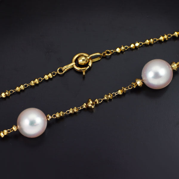 K18YG オーロラ花珠 真珠/パール ネックレス ステーション 径約 8.0-8.4mm
