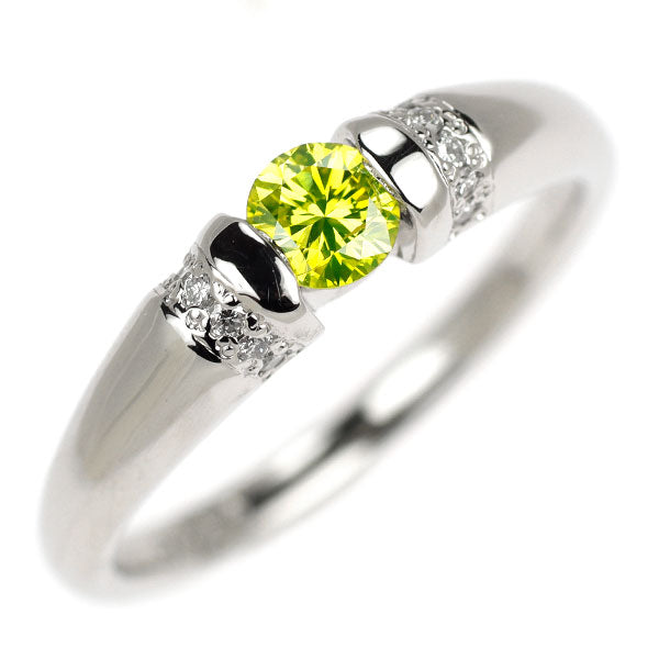 Pt900 トリートイエローグリーンダイヤモンド リング 0.243ct D0.06ct