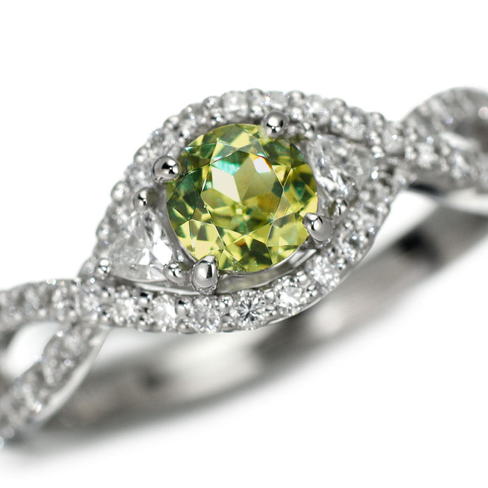 Pt900 グロッシュラーライト/アンドラダイトガーネット マリガーネット ダイヤモンド リング 0.60ct D0.44ct