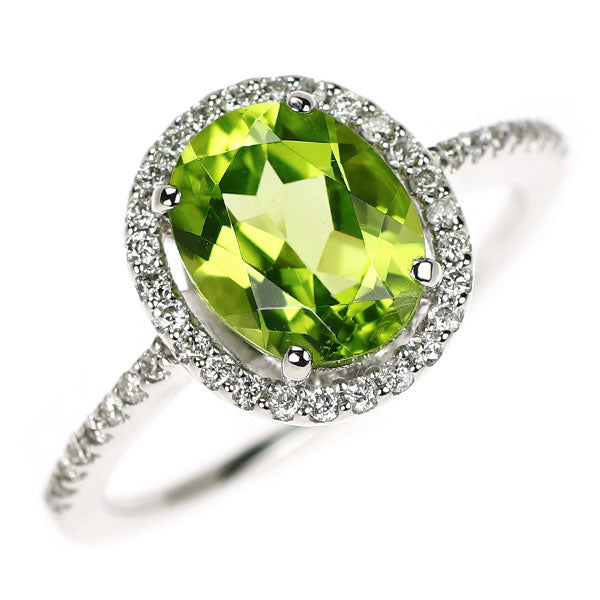 K18WG ペリドット ダイヤモンド リング 2.12ct D0.20ct
