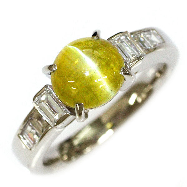 Pt900 クリソベリルキャッツアイ ダイヤモンド リング 2.73ct D0.67ct