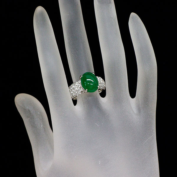 Pt900 翡翠 ダイヤモンド リング 6.39ct D1.58ct パヴェ