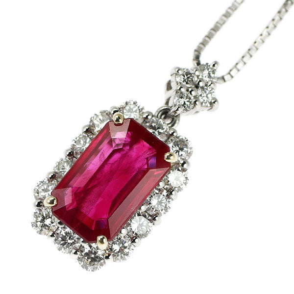 Pt950/K18YG/ Pt850 ビルマ/ミャンマー産 ピジョンブラッドルビー ダイヤモンド ペンダントネックレス 2.03ct D0.74ct