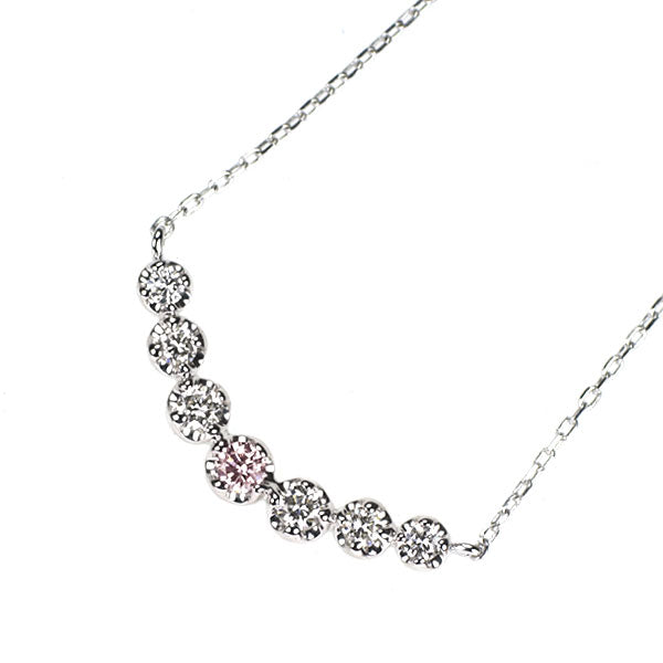 K18WG 天然ピンク/カラーレス ダイヤモンド ペンダントネックレス 0.03ct D0.10ct