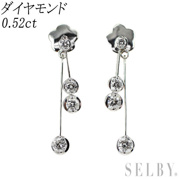 K18WG ダイヤモンド ピアス D0.52ct 2WAY チャーム付き