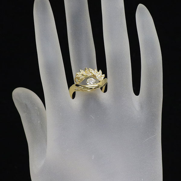 K18YG ダイヤモンド リング 0.50ct D0.21ct 植物 ダンシングデザイン