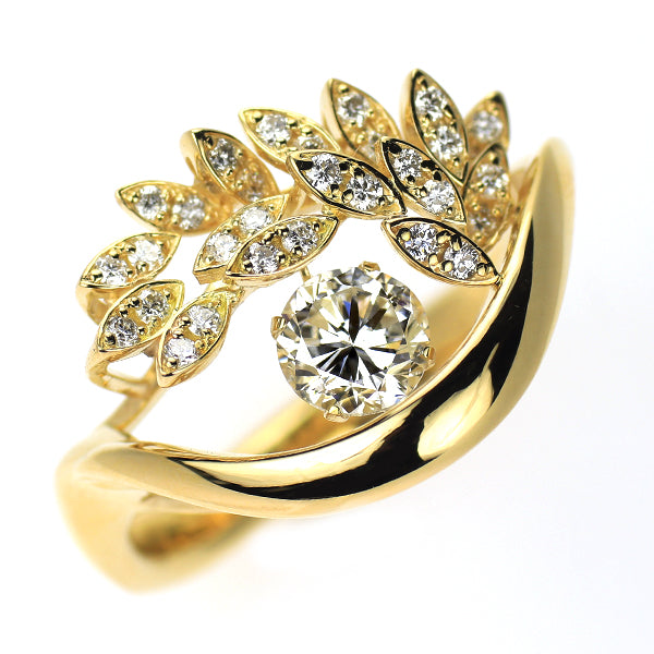 K18YG ダイヤモンド リング 0.50ct D0.21ct 植物 ダンシングデザイン